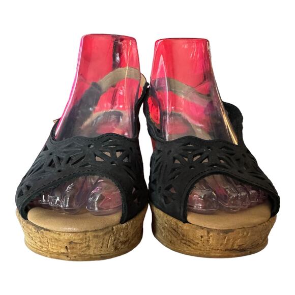 Spring Step Footsie Women's Slingback 3" Wedge Sandals in black size 41 9.5-10 - Picture 15 of 15